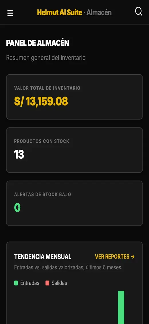 Helmut Inventario en el celular