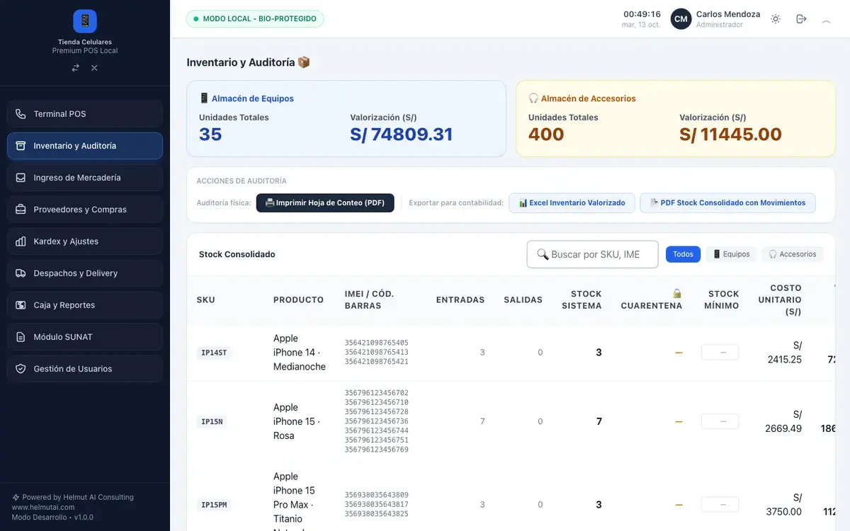 Inventario de celulares por IMEI en computadora